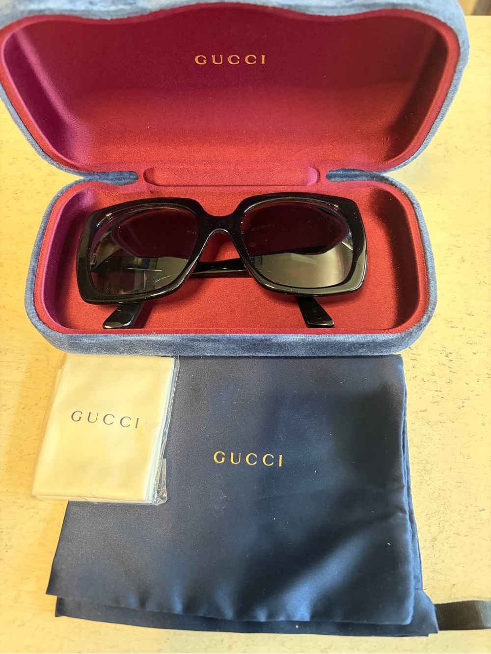 Gucci Black Oversized Square Sunglasses with Dark Lenses